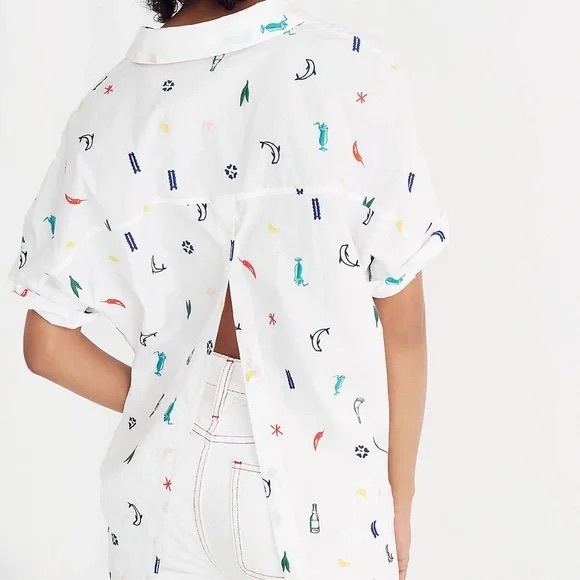 Madewell Summer Friday Embroidered Courier Button-Back Shirt Size L - Picture 2 of 13